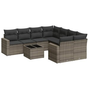 vidaXL Salon de jardin 9 Pièces avec coussins gris résine tressée