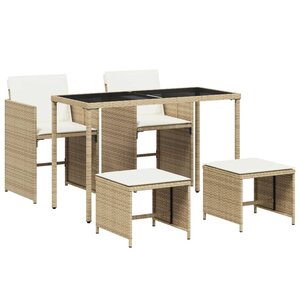 vidaXL Ensemble à manger de jardin avec coussins 5Pièces Beige poly rotin