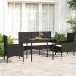 vidaXL Salon de jardin 4 Pièces avec coussins Noir Résine tressée