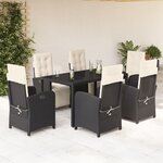 vidaXL Ensemble à manger de jardin coussins 7Pièces Noir Résine tressée