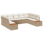 vidaXL Ensemble de Canapé de Jardin 9 Pièces avec Coussins Beige Poly Rattan Acacia