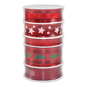 Set de rubans 5 x 3 m noel rouge