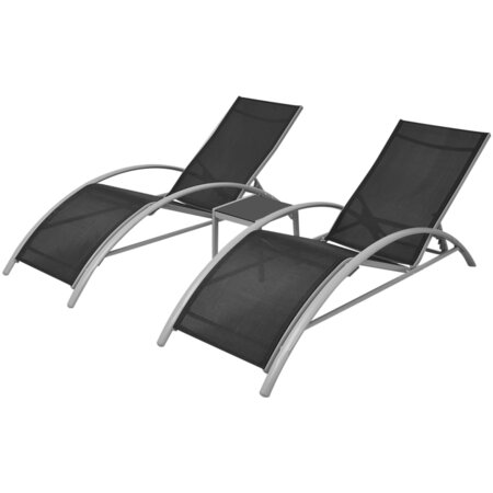 vidaXL Chaises longues avec table Aluminium Noir