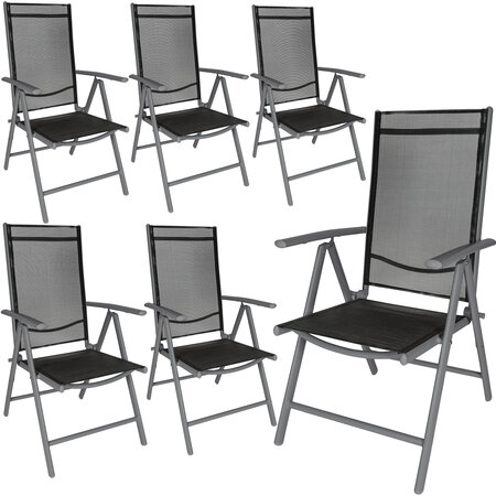 Tectake lot de 6 chaises de jardin pliantes en aluminium - noir/anthracite