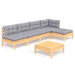 vidaXL Salon de jardin 6 Pièces avec coussins gris bois de pin