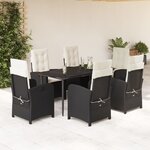 vidaXL Ensemble à manger de jardin coussins 7Pièces Noir Résine tressée