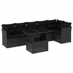 vidaXL Salon de jardin 7 Pièces avec coussins noir résine tressée
