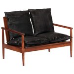 vidaXL Canapé 2 places noir cuir véritable et bois d'acacia solide
