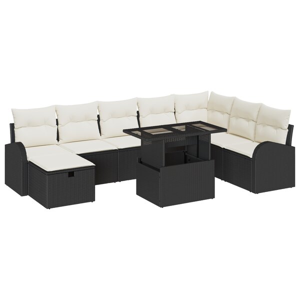 Ensemble de 9 Canapés de Jardin avec Coussins en Rattan Poly Noir