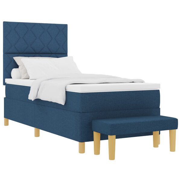 vidaXL Lit à ressorts avec matelas et banc bleu 90x190 cm tissu