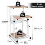 Bureau informatique avec plateau de clavier support d'imprimante roulant assis-debout ajustable 68-98cm 20_0000339