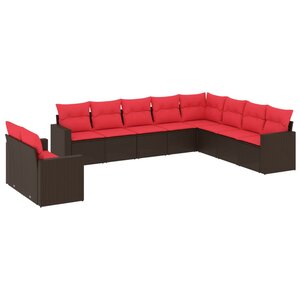 vidaXL Salon de jardin 10 Pièces avec coussins marron résine tressée