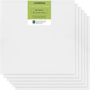 ACROPAQ lot 6 toiles à Peindre tendues avec châssis 40x40 cm- Surface en Coton de qualité supérieure 280 g/m²- FSC sans acide