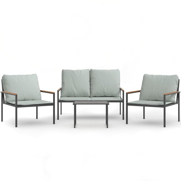 vidaXL Salon de jardin avec coussins 4 Pièces anthracite acier