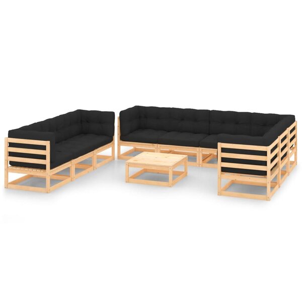 vidaXL Salon de jardin 10 Pièces avec coussins Bois de pin massif