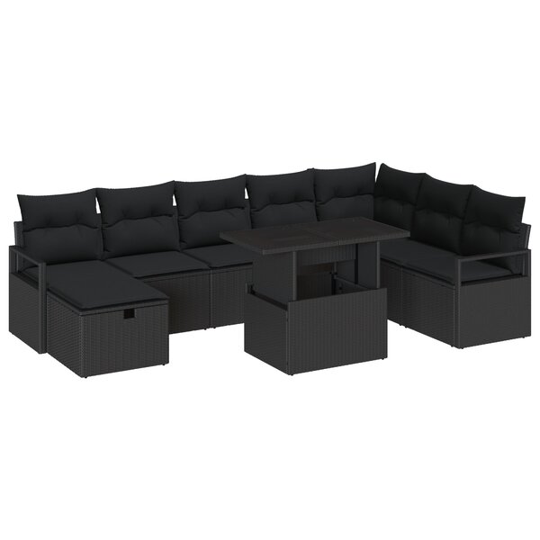 vidaXL Ensemble de Canapé de Jardin 9 Pièces avec Coussin Noir Poly Rattan