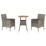 vidaXL Ensemble de bistro de jardin 3 Pièces coussins gris poly rotin