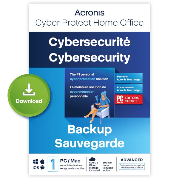 Acronis cyber protect home office advanced 2023 - 500 go - licence 1 an - 5 pc/mac + mobiles - a télécharger