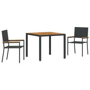 vidaXL Ensemble de salle à manger pour jardin 3 Pièces Noir polyrotin