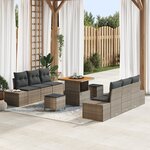 Ensemble de sofa de jardin 9 pièces avec coussins gris poly rattan acacia