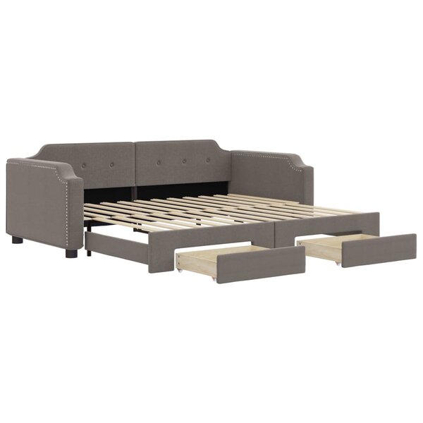 vidaXL Lit de jour avec gigogne et tiroirs taupe 90x200 cm tissu