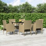 vidaXL Ensemble à manger de jardin coussins 7 Pièces Beige/noir
