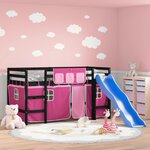 vidaXL Lit mezzanine enfants et rideaux rose 80x200cm bois pin massif