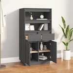 vidaXL Buffet haut Gris 60x40x116 5 cm Bois massif de pin
