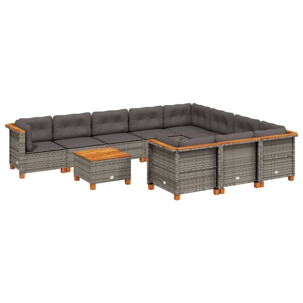 vidaXL Salon de jardin 11 Pièces avec coussins gris résine tressée
