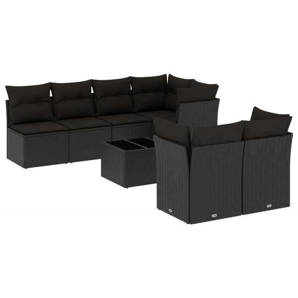 vidaXL Salon de jardin 8 Pièces avec coussins noir résine tressée