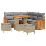 Ensemble de canapé de jardin 8 pièces avec coussins en poly rotin beige Acacia