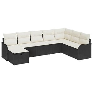 vidaXL Ensemble de canapé de jardin avec coussin 8 Pièces Noir Poly rotin