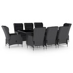 vidaXL Ensemble à manger d'extérieur 9Pièces et coussins rotin gris foncé