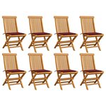 vidaXL Chaises de jardin avec coussins bordeaux 8 Pièces Teck massif