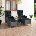 vidaXL Salon de jardin 3 Pièces avec coussins Résine tressée Gris clair