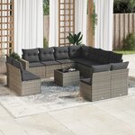 vidaXL Salon de jardin avec coussins 12 Pièces gris résine tressée