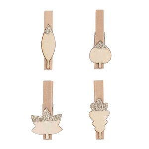 8 pinces clip en bois feuilles argentées