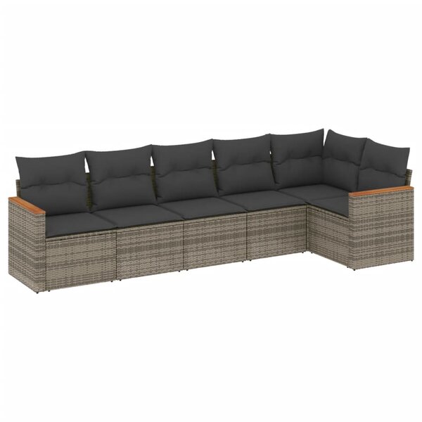 vidaXL Salon de jardin 6 Pièces avec coussins gris résine tressée