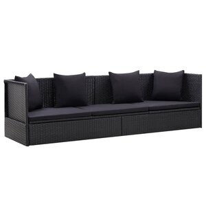 vidaXL Lit de jardin avec coussin et oreiller Résine tressée Noir