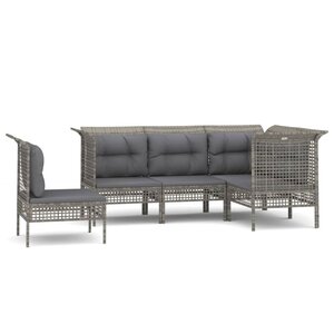 vidaXL Salon de jardin 5 Pièces avec coussins Gris Résine tressée