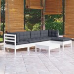 vidaXL Salon de jardin 6 Pièces avec coussins Blanc Bois de pin