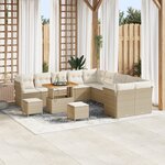 Ensemble de Canapé de Jardin vidaXL de 13 Pièces avec Coussins Beige Rattan Poly Acacia