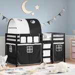 vidaXL Lit mezzanine enfants et tunnel blanc/noir 90x200 cm pin massif
