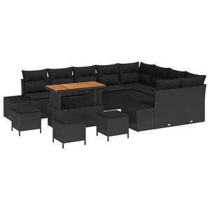 vidaXL Ensemble de canapé de jardin avec coussin 13 Pièces Noir polyrotin