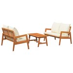 Ensemble de bistrot 3 pièces avec coussins en bois d'acacia