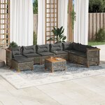 vidaXL Salon de jardin 9 Pièces avec coussins gris résine tressée