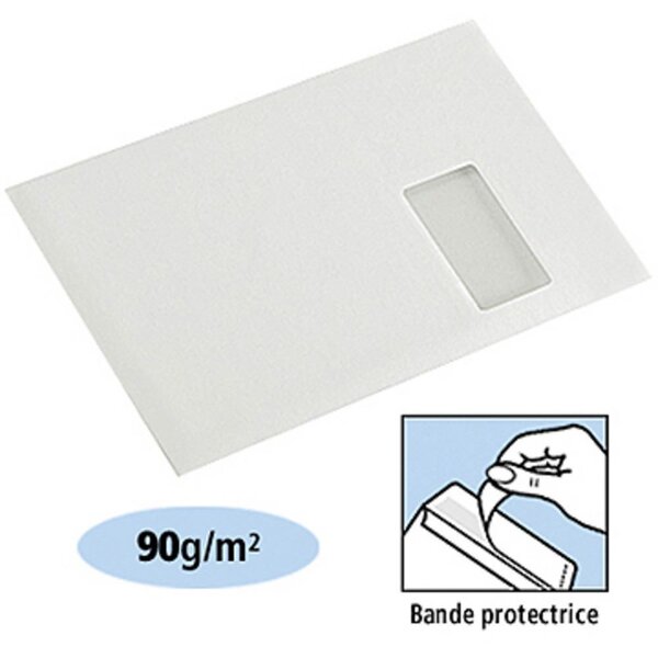 Enveloppe vélin, format c4, 229 x 324 mm, avec fenêtre, 90 g/m² fermeture autocollante avec bande protectrice, blanc (paquet 50 unités)