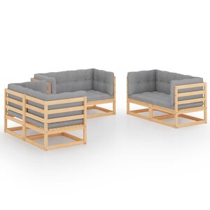 vidaXL Salon de jardin 6 Pièces avec coussins Bois de pin massif