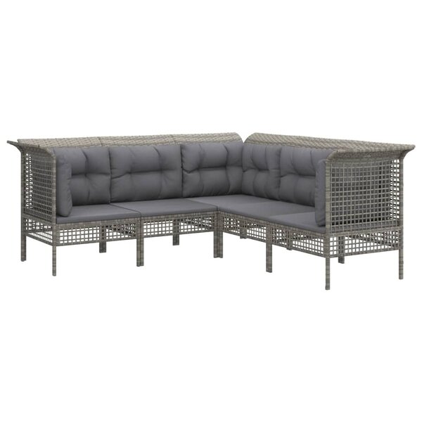 vidaXL Salon de jardin 5 Pièces avec coussins Gris Résine tressée