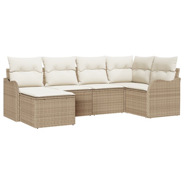 Ensemble de canapé de jardin vidaXL 6 pièces avec coussins beige poly rotin